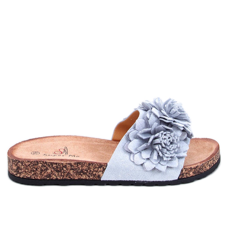 Cork slippers with Sebill Gray flowers grey