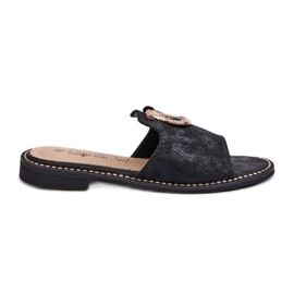 Elegant Shiny Women's Flip-Flops With Decoration S.Barski KV27-032 Black Elegant Shiny Women's Flip-Flops With Decoration S.Barski KV27-032 Black