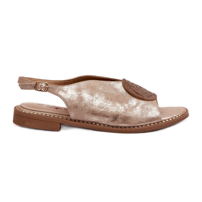 Women's Sandals With Decoration On Flat Heels S.Barski KV24-057 Gold golden