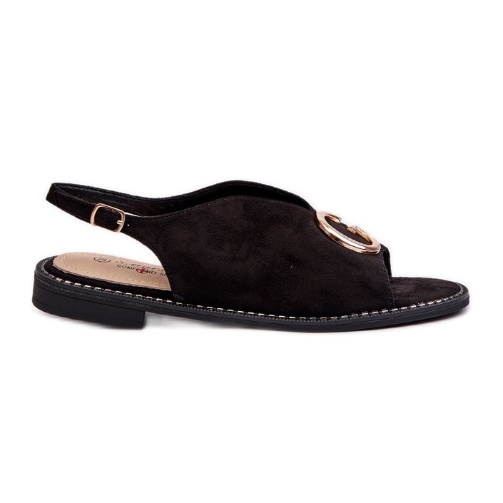Elegant Women's Sandals With Decoration, Eco Suede S.Barski KV27-058 Black