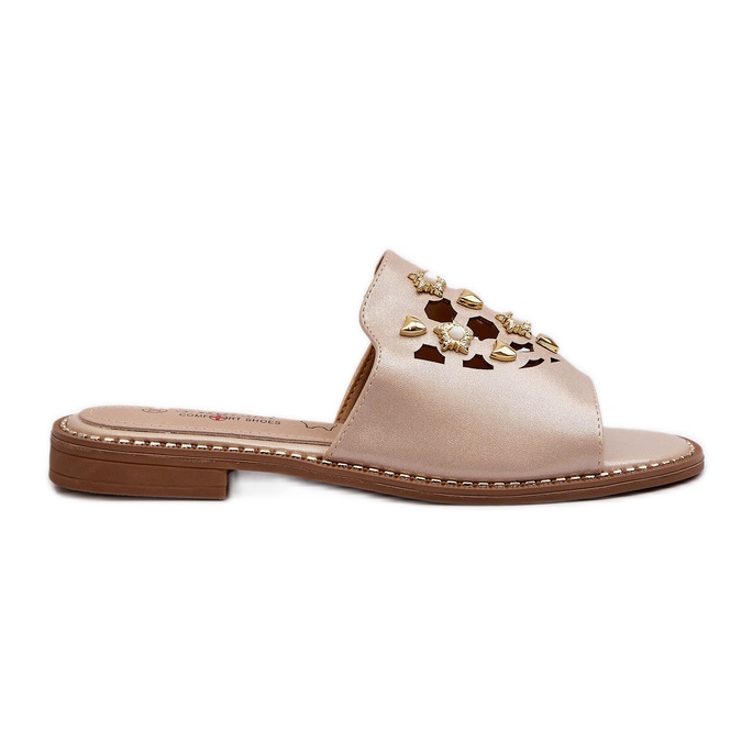 Shiny Women's Flip-Flops With Decorations S.Barski KV27-063 Gold golden