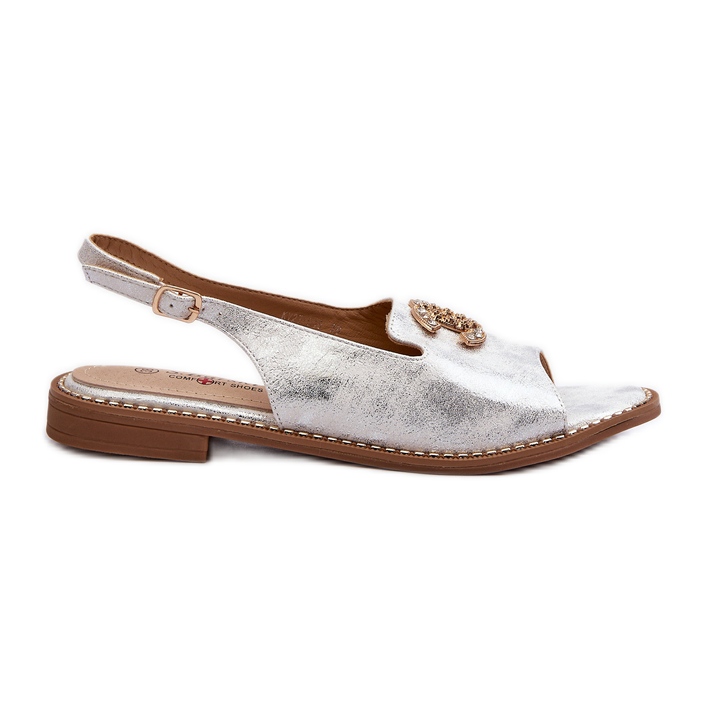 Women's Sandals With Decoration S.Barski KV27-049 Silver Women's Sandals With Decoration S.Barski KV27-049 Silver