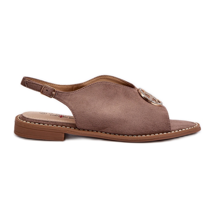 Women's Sandals With Gold Decoration Eco Suede S.Barski KV27-059 Brown