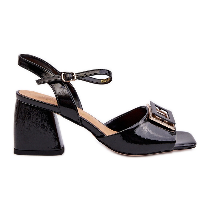 S.Barski Elegant Patent Leather Sandals With Decoration Black D&amp;A MR38-202