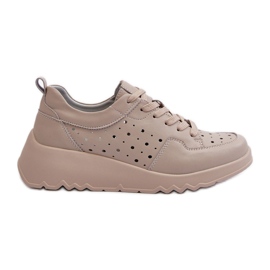 Openwork Women's Wedge Sneakers, Natural Leather, Beige S.Barski LR482 Openwork Women's Wedge Sneakers, Natural Leather, Beige S.Barski LR482