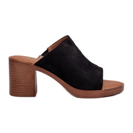 Elegant, light women's flip-flops with high heels, Black Varnila