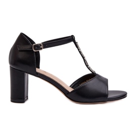 Women's Sandals On A High Heel With A Decorative Strap, Eco Leather, Black Triavera