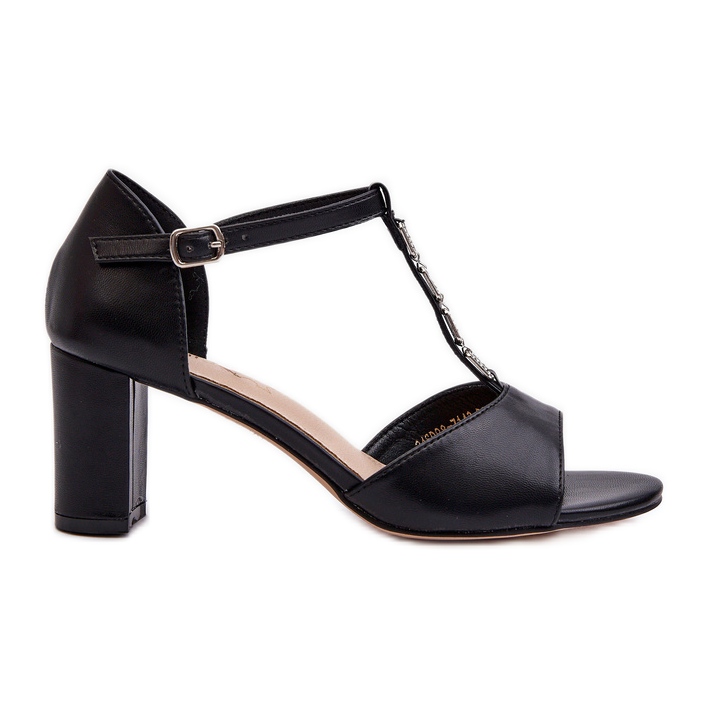 Women's Sandals On A High Heel With A Decorative Strap, Eco Leather, Black Triavera