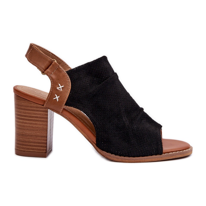 Women's Openwork Sandals on a High Heel Black Rosca