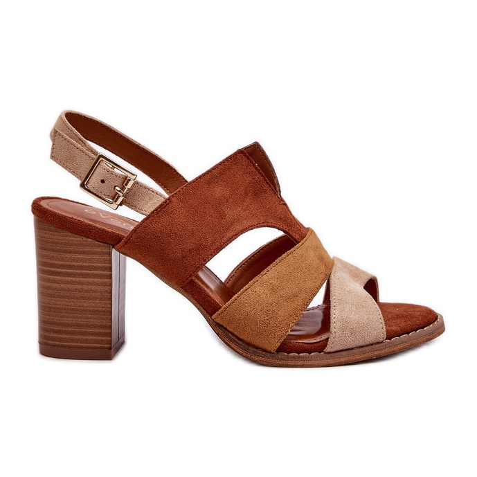 Women's Sandals Made of Eco Suede with High Heels, Brown Qutima