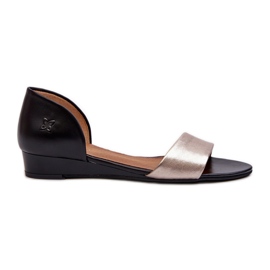 Leather Sandals Maciejka 1971-67 Black and Gold golden