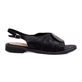 Women's Sandals With Decoration On Flat Heels S.Barski KV24-057 Black