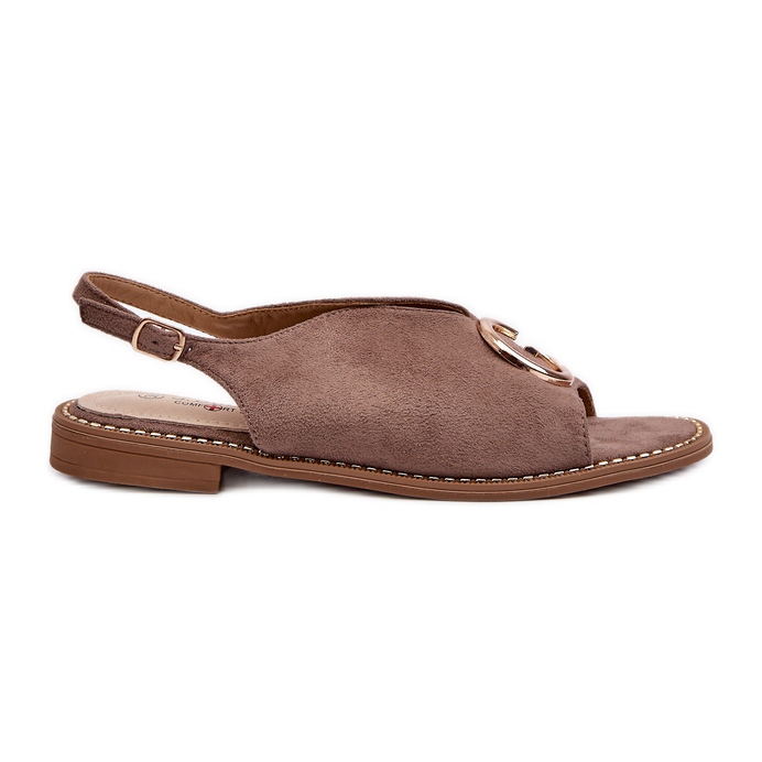 Elegant Women's Sandals With Decoration Eco Suede S.Barski KV27-058 Brown Elegant Women's Sandals With Decoration Eco Suede S.Barski KV27-058 Brown