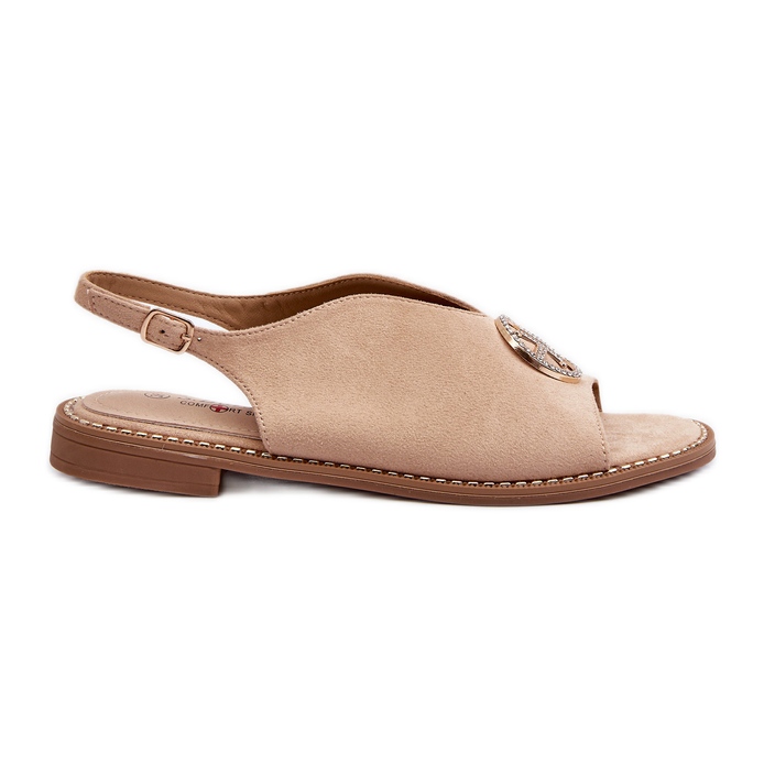 Women's Sandals With Gold Decoration Eco Suede S.Barski KV27-059 Beige