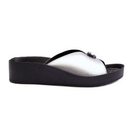 Women's Leather Flip-Flops With Silver Decoration S.Barski KV27-027