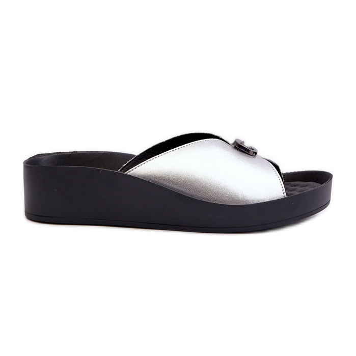 Women's Leather Flip-Flops With Silver Decoration S.Barski KV27-027