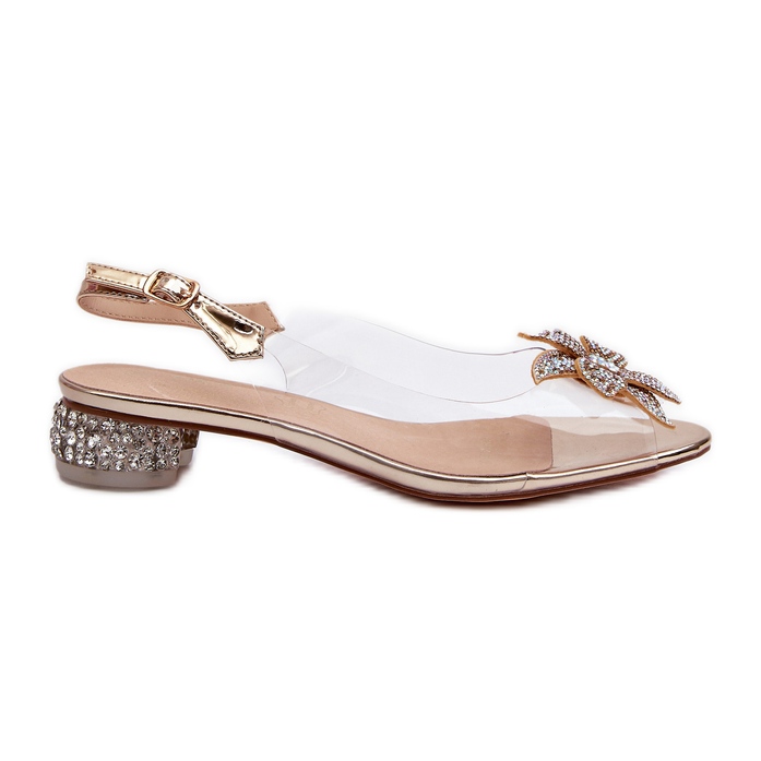 S.Barski Transparent Low Heel Sandals With Gold Decoration D&amp;A MR38-383 golden