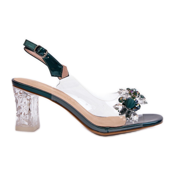 S.Barski Transparent sandals on a high heel with decorations, green D&amp;A MR38-D1