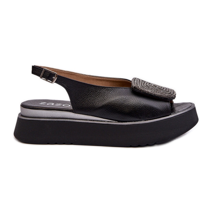 Zazoo 1786 Women's Leather Sandals on the Platform With Decoration, Black