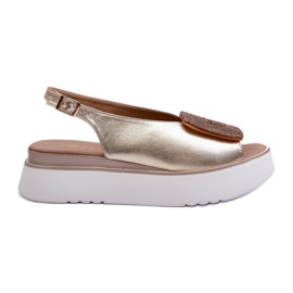 Zazoo 1786 Women's Leather Sandals on a Platform With Gold Decoration golden