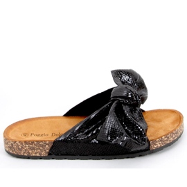 Cork slippers with a bow Amur Black Cork slippers with a bow Amur Black