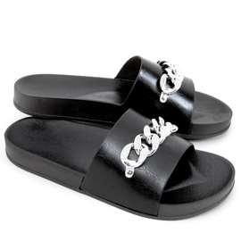 Tilia Black Slippers with chain