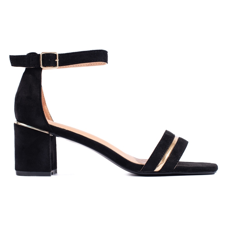 Black suede high heel sandals