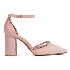 Beige suede high-heeled pumps