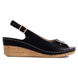 Black espadrille low wedge sandals