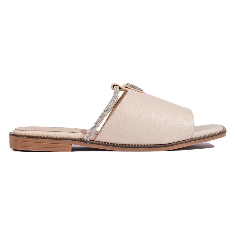 Women's beige flat slides Women's beige flat slides