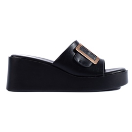 Black women's wedge slippers