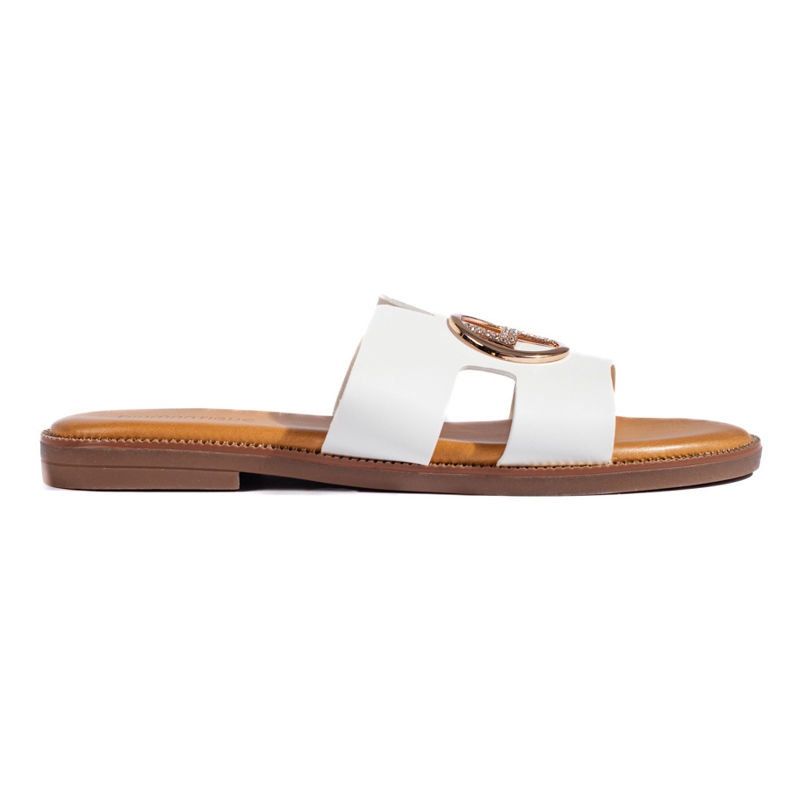 White flat flip-flops with gold decoration White flat flip-flops with gold decoration