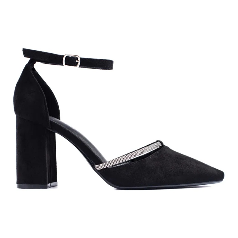 Black suede high-heeled pumps