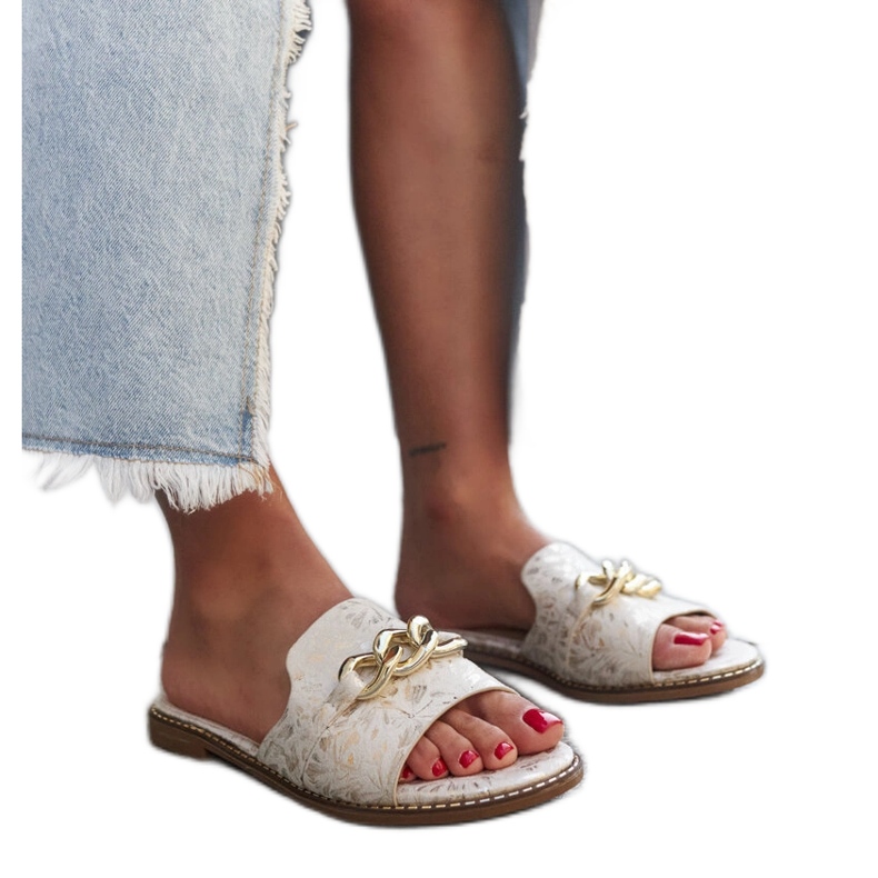 Ranime flip flops with leather insert beige