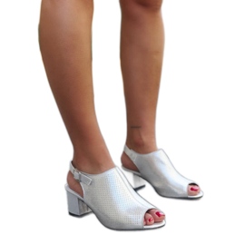 Perforated high-heeled sandals with a Lia leather insole silver Perforated high-heeled sandals with a Lia leather insole silver