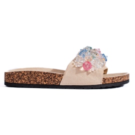 Women's beige suede slippers