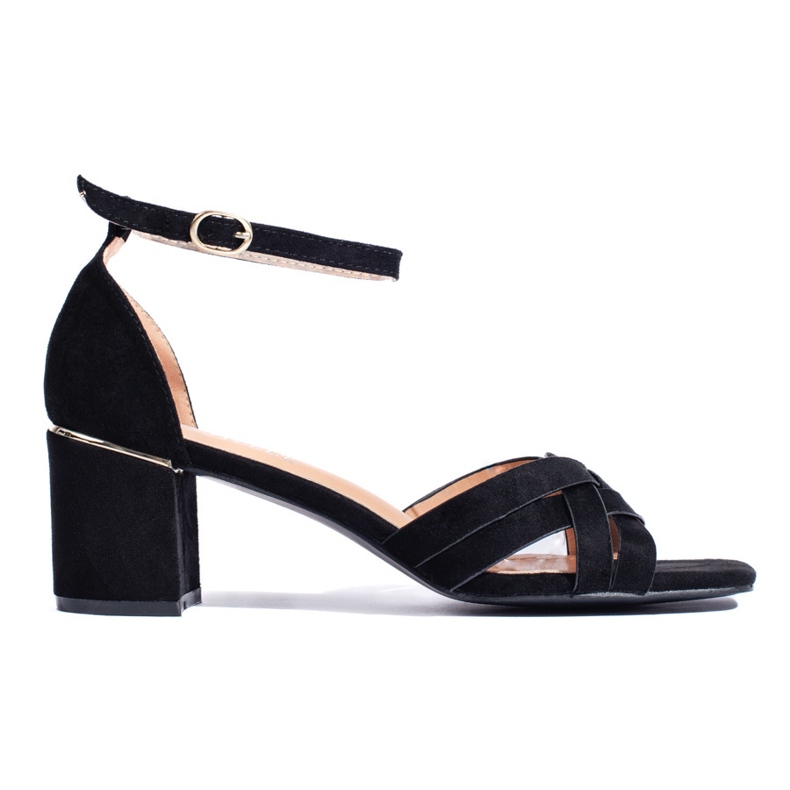 Suede black high-heeled sandals