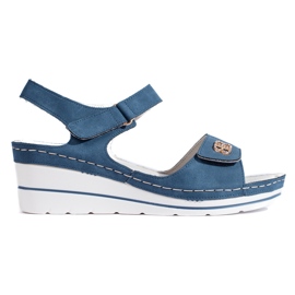 Blue wedge sandals