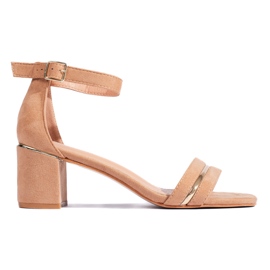 Brown suede low heel sandals