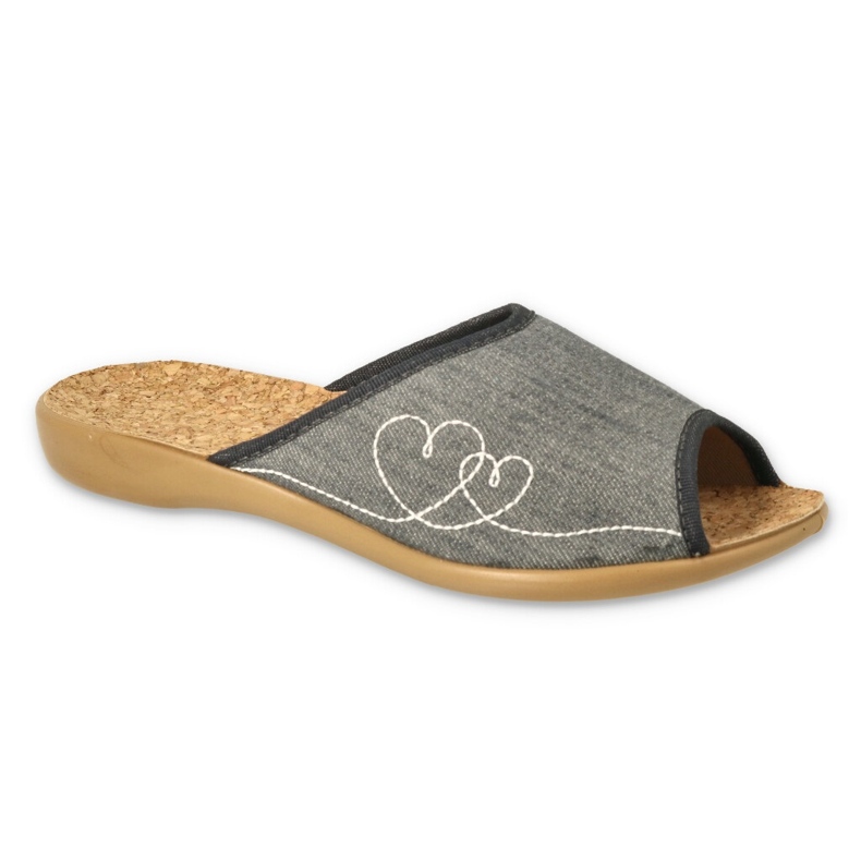 Befado women's slippers with cork PU insert 254D146, gray hearts grey