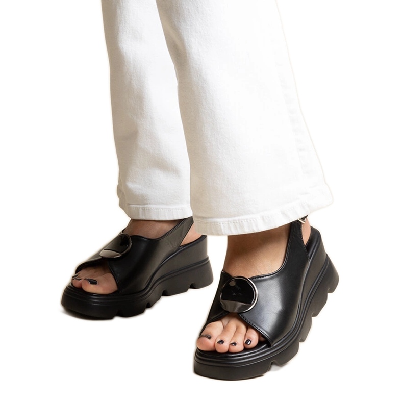 Bayley black buckle wedge sandals