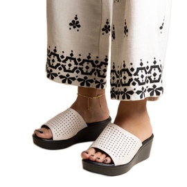 White openwork wedge slippers in eco-leather Garvin