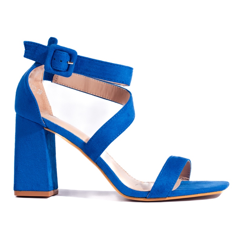 Suede blue women's high-heeled sandals