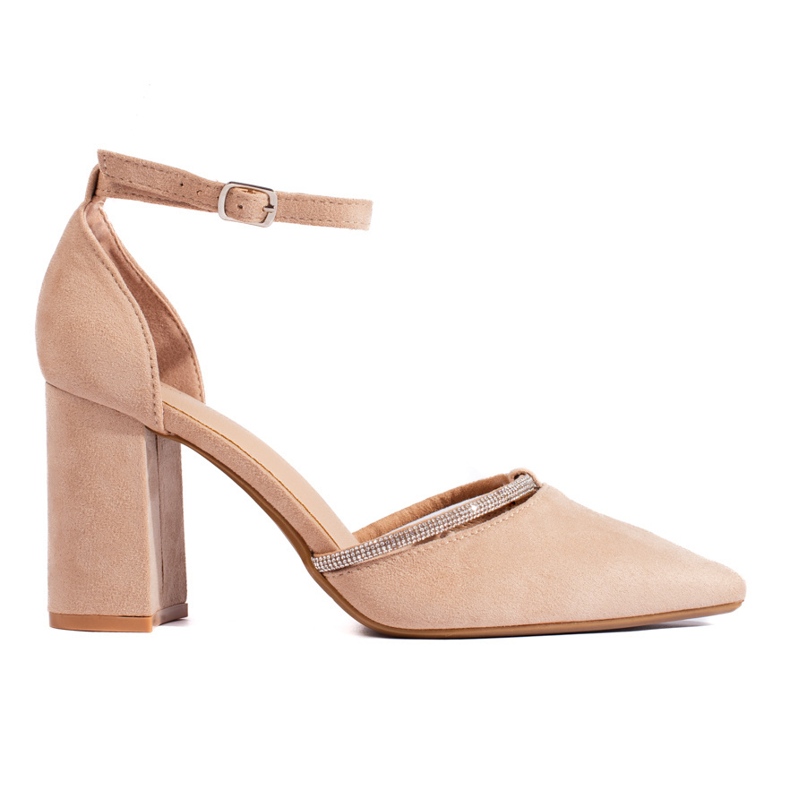 Beige suede high-heeled pumps