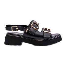 Women's Sandals with Buckles, Eco Leather, Black Women's Sandals with Buckles, Eco Leather, Black