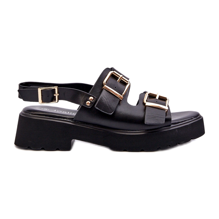 Women's Sandals with Buckles, Eco Leather, Black