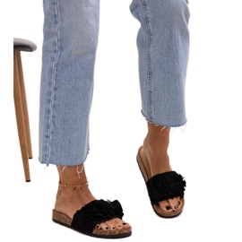 Flip-flops with flowers on a cork sole by Almida black