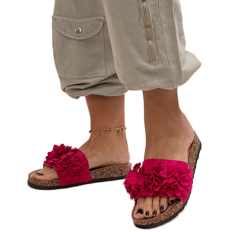 Flip-flops with flowers on a cork sole by Almida pink