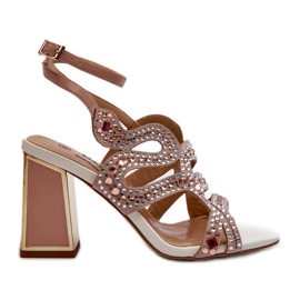 S.Barski Decorated Women's Sandals on a High Heel D&A CR952 Pink S.Barski Decorated Women's Sandals on a High Heel D&A CR952 Pink