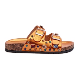 Decorated Women's Flip-Flops With Buckles S.Barski MY121 Orange golden